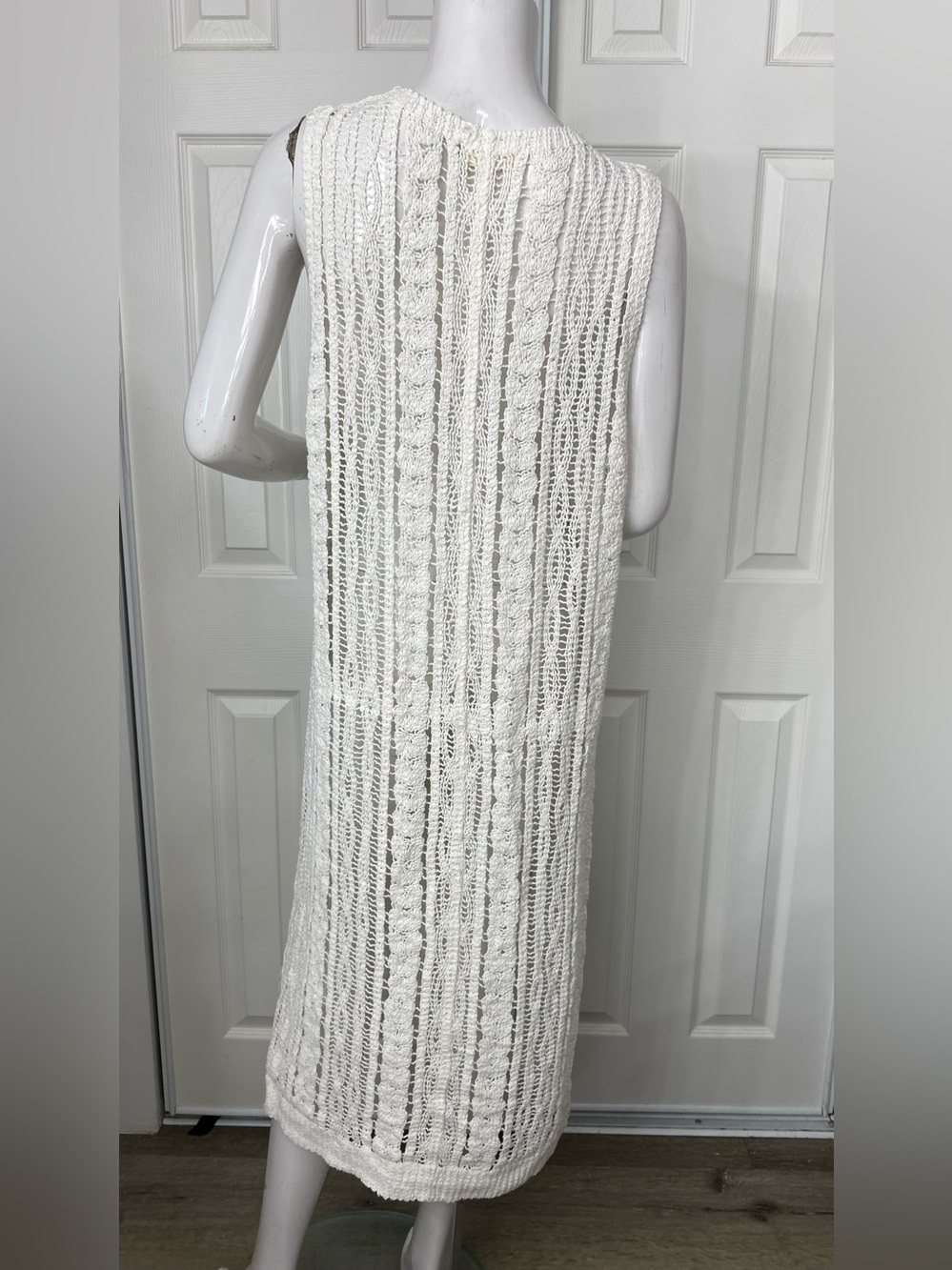 ADORA White Crochet Button-Front Sleeveless Midi Dress - Picture 4 of 12